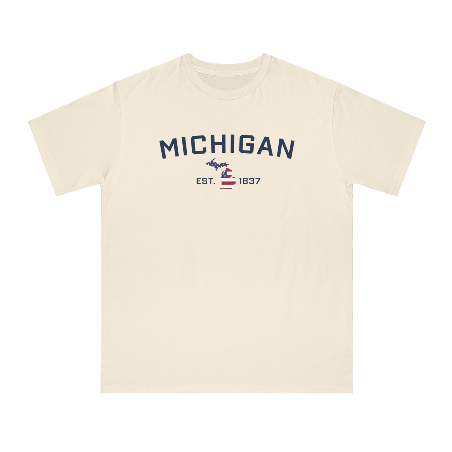 'Michigan EST 1837' T-Shirt (w/ MI USA Flag Outline)| Organic Unisex