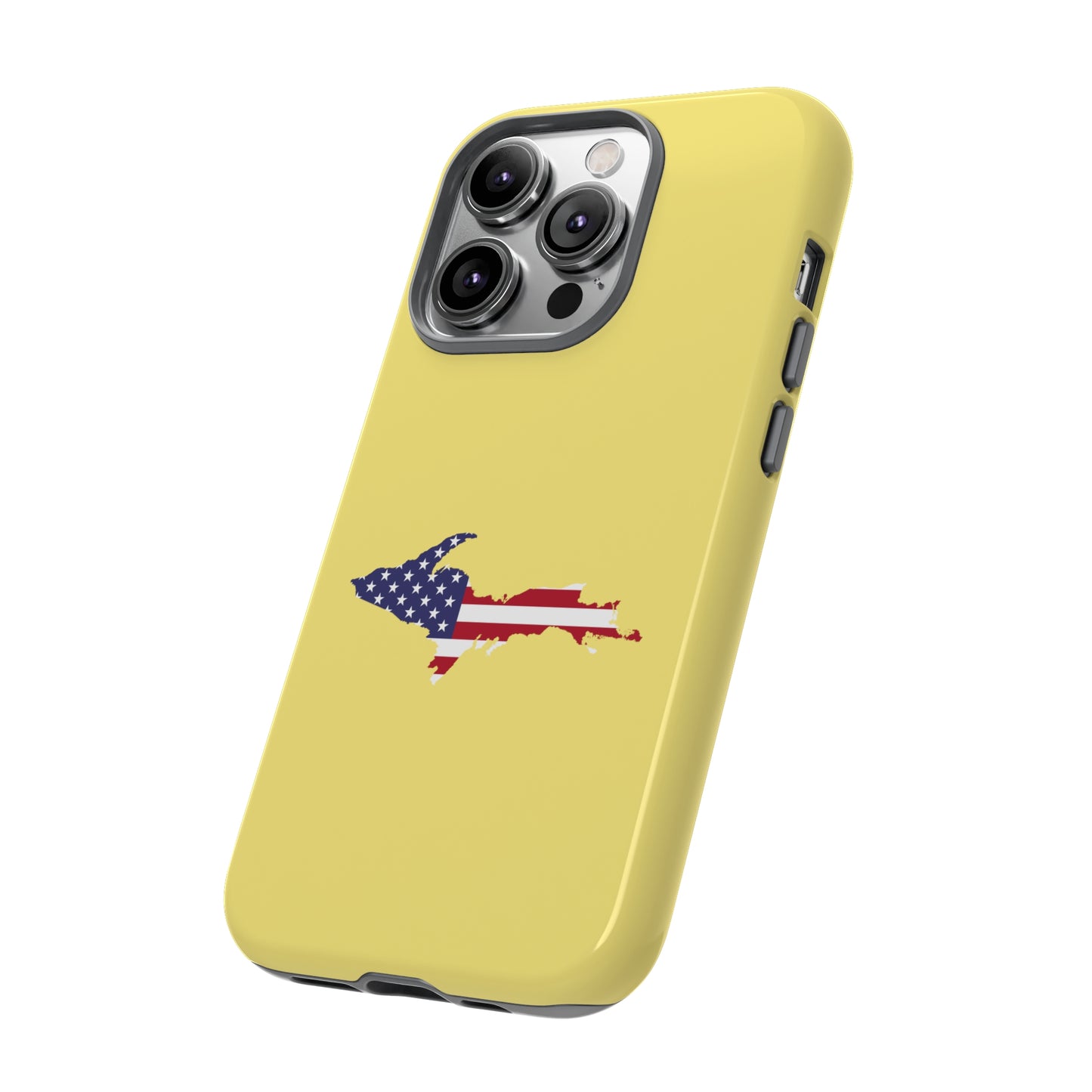 Michigan Upper Peninsula Tough Phone Case (Yellow Cherry Color w/ UP USA Outline) | Apple iPhone