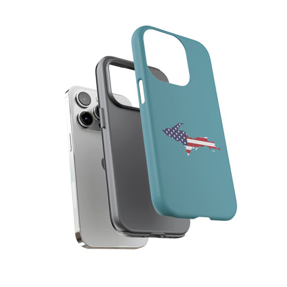 Michigan Upper Peninsula Tough Phone Case (Lake Huron Blue w/ UP USA Flag Outline) | Apple iPhone