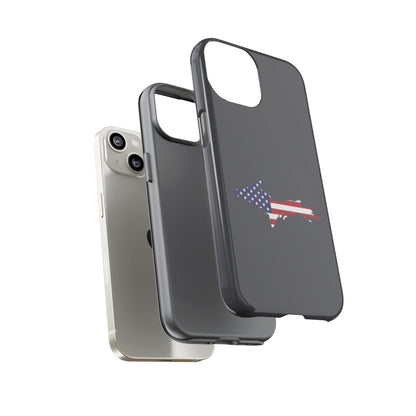 Michigan Upper Peninsula Tough Phone Case (Iron Ore Grey w/ UP USA Flag Outline) | Apple iPhone