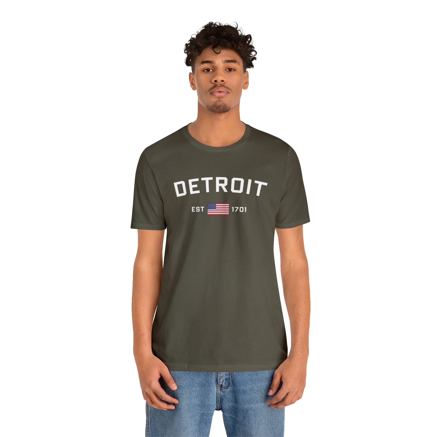 'Detroit EST 1701' T-Shirt (w/ USA Flag Outline) | Unisex Standard Fit