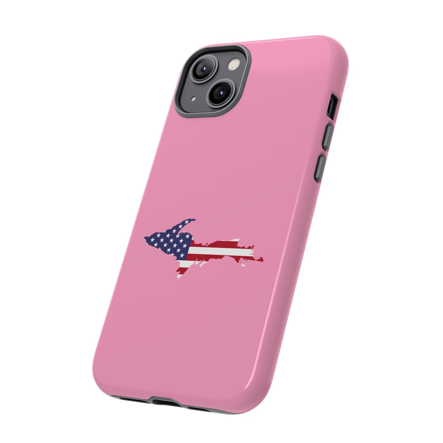 Michigan Upper Peninsula Tough Phone Case ('67 Caddie Pink w/ UP USA Flag Outline) | Apple iPhone