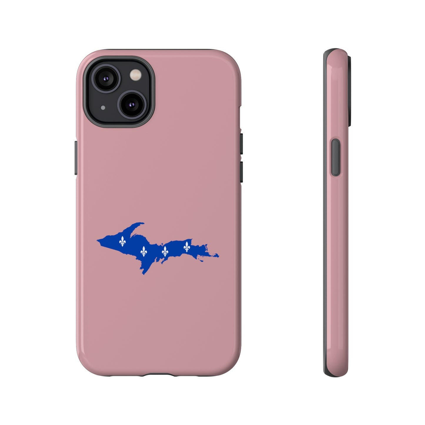 Michigan Upper Peninsula Tough Phone Case (Cherry Blossom Pink w/ UP Quebec Flag Outline) | Apple iPhone