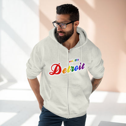 'Detroit EST 1701' Hoodie (Rainbow Pride Script Font) | Unisex Full Zip