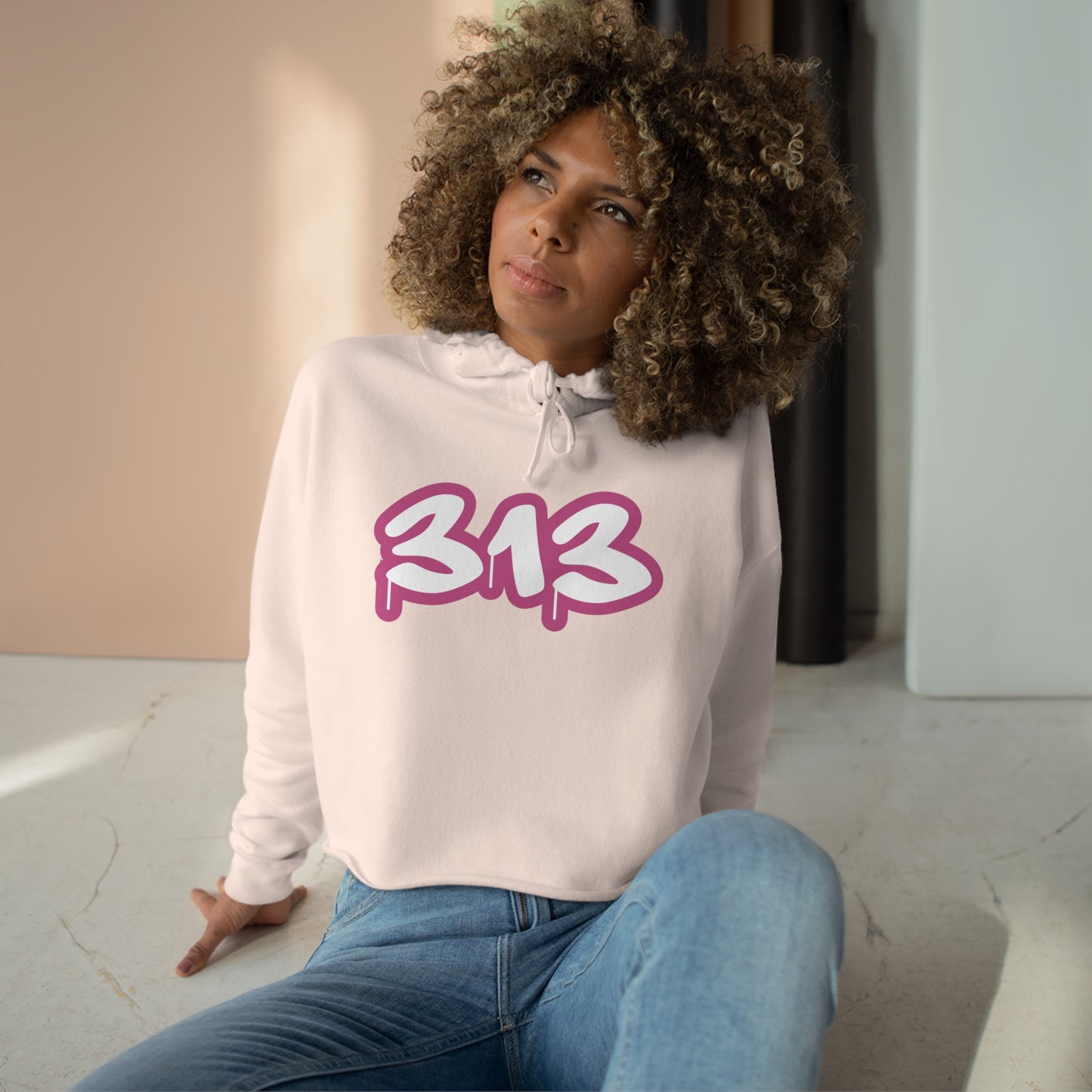 Detroit '313' Cropped Hoodie (Apple Blossom Pink)