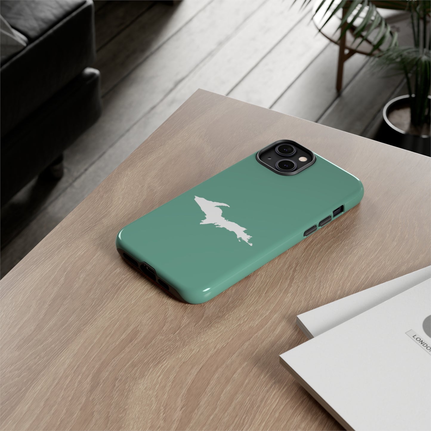 Michigan Upper Peninsula Tough Phone Case ('64 Metallic Mint Green w/ UP Outline) | Apple iPhone