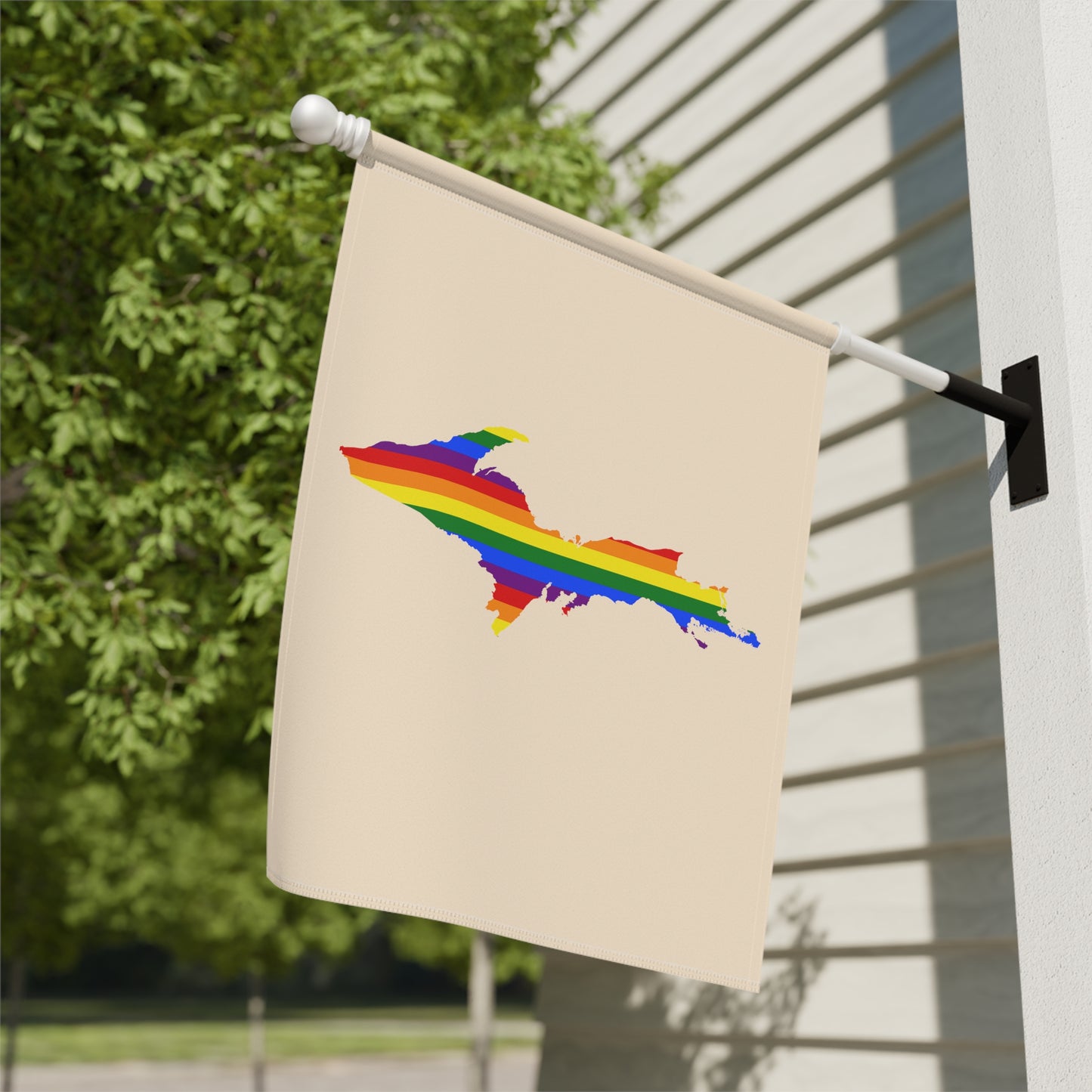 Michigan Upper Peninsula Home & Garden Flag (w/ UP Rainbow Pride Flag) | Champagne White