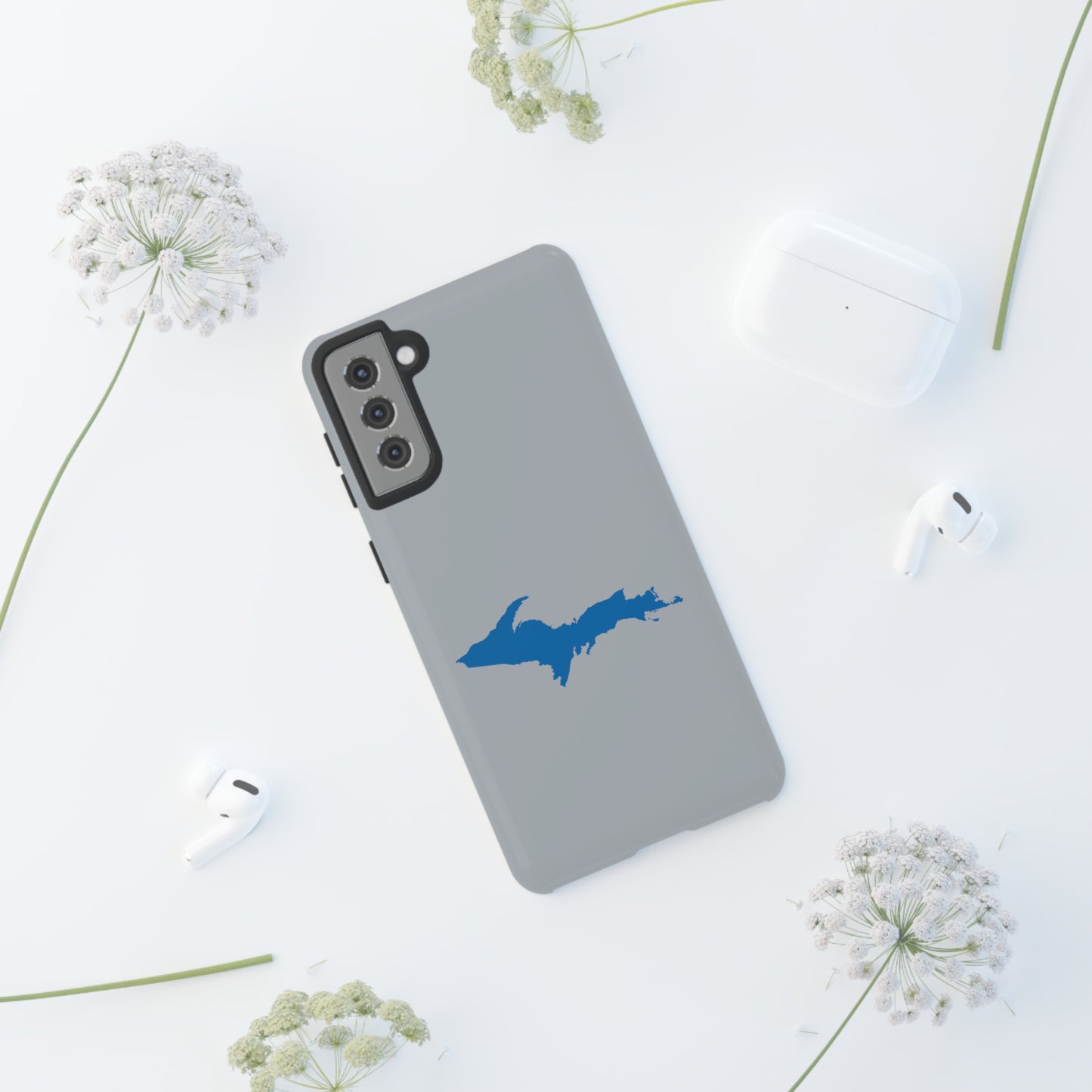 Michigan Upper Peninsula Tough Phone Case (Silver w/ Azure UP Outline) | Samsung & Pixel Android