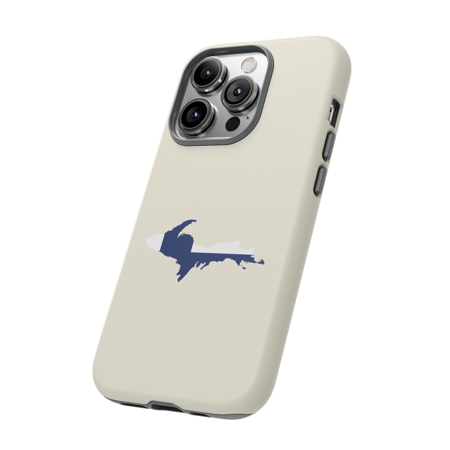 Michigan Upper Peninsula Tough Phone Case (Ivory Color w/ UP Finland Flag Outline) | Apple iPhone