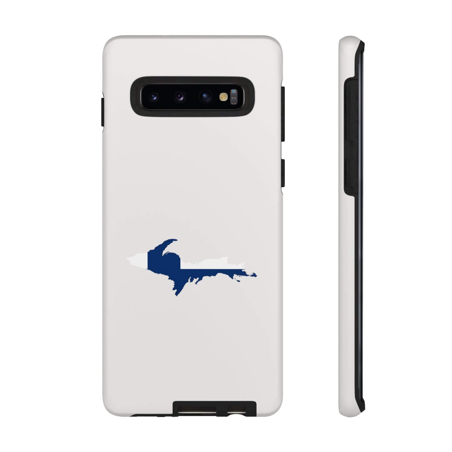 Michigan Upper Peninsula Tough Phone Case (Birch Bark White w/ UP Finland Flag Outline) | Samsung & Pixel Android