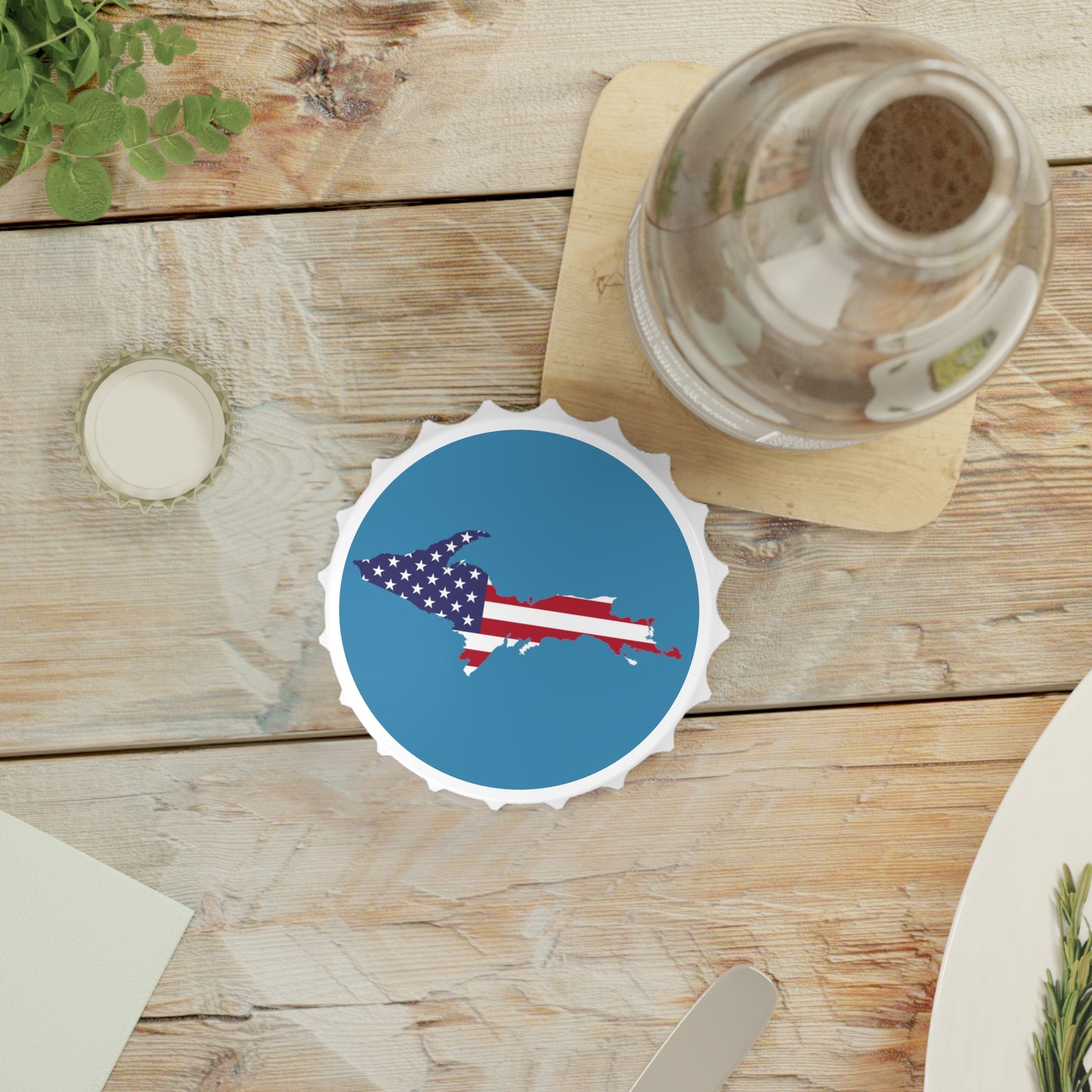 Michigan Upper Peninsula Bottle Opener (w/ UP USA Flag ) | Lake Michigan Blue