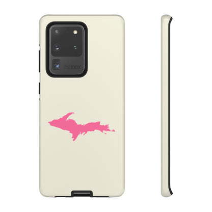 Michigan Upper Peninsula Tough Phone Case (Ivory Color w/ Pink UP Outline) | Samsung & Pixel Android