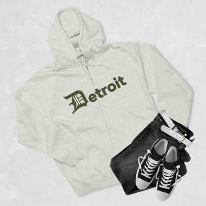 'Detroit' Hoodie (Army Green w/ Old English 'D') | Unisex Full Zip