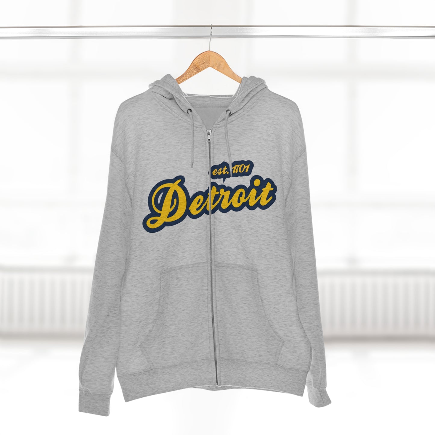 Detroit EST 1701' Hoodie (Gold/Navy Script Font) | Unisex Full Zip