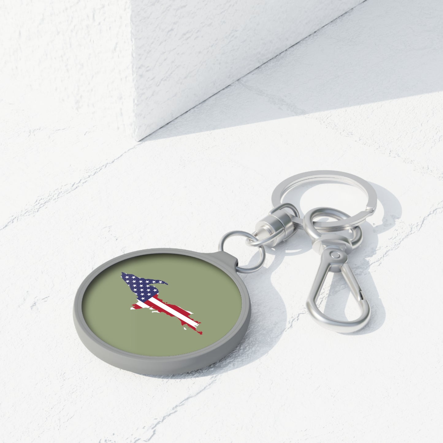 Michigan Upper Peninsula Keyring (w/ UP USA Flag) | Beachgrass Green