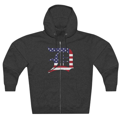 Detroit 'Old English D' Hoodie (Full-Body Patriotic Edition) | Unisex Full Zip