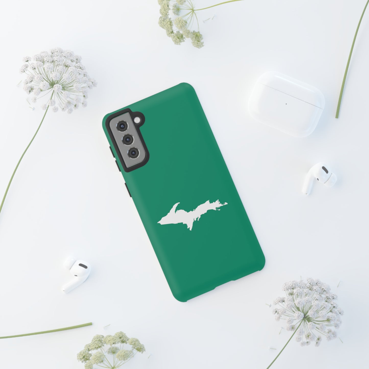 Michigan Upper Peninsula Tough Phone Case (Emerald Green w/ UP Outline) | Samsung & Pixel Android