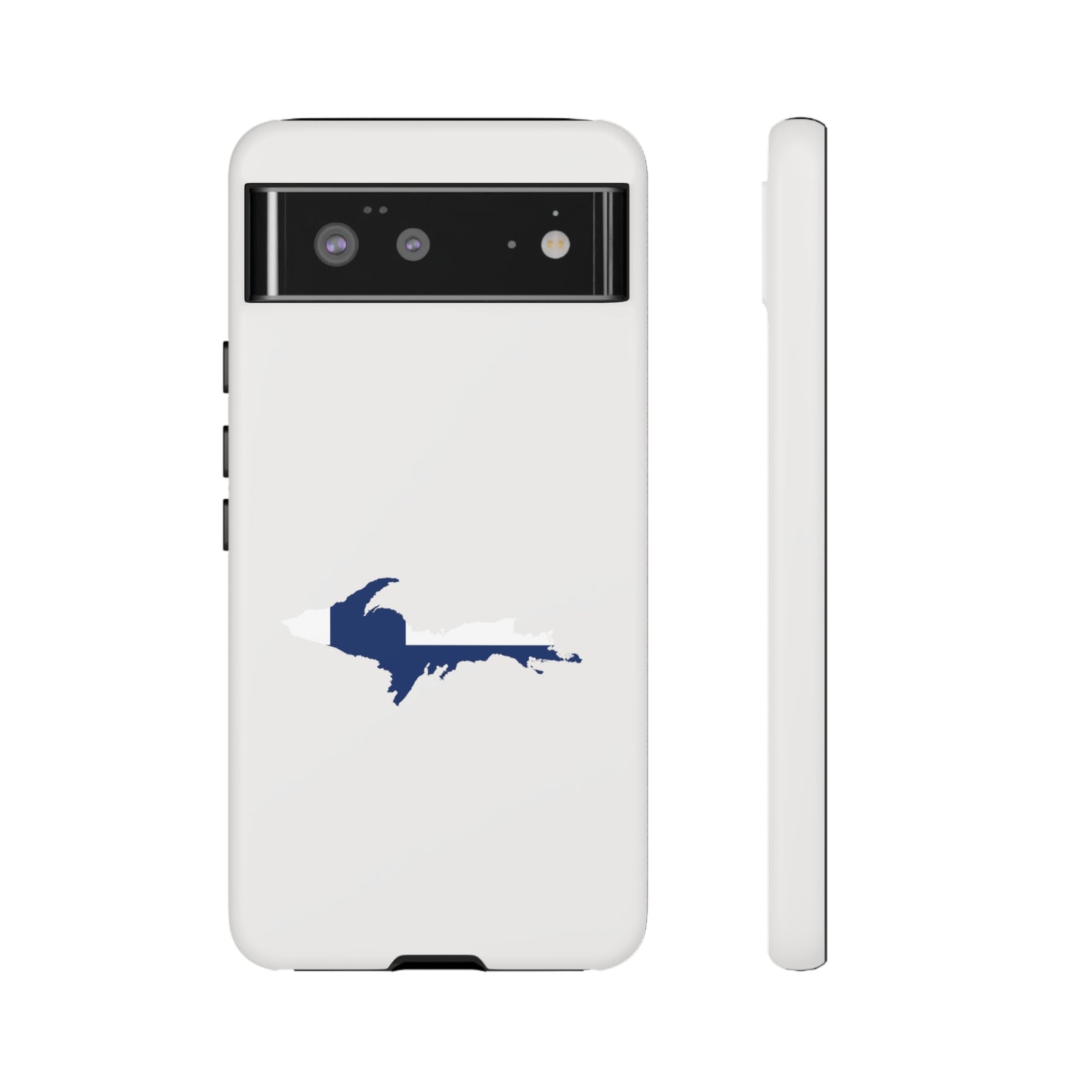 Michigan Upper Peninsula Tough Phone Case (Birch Bark White w/ UP Finland Flag Outline) | Samsung & Pixel Android