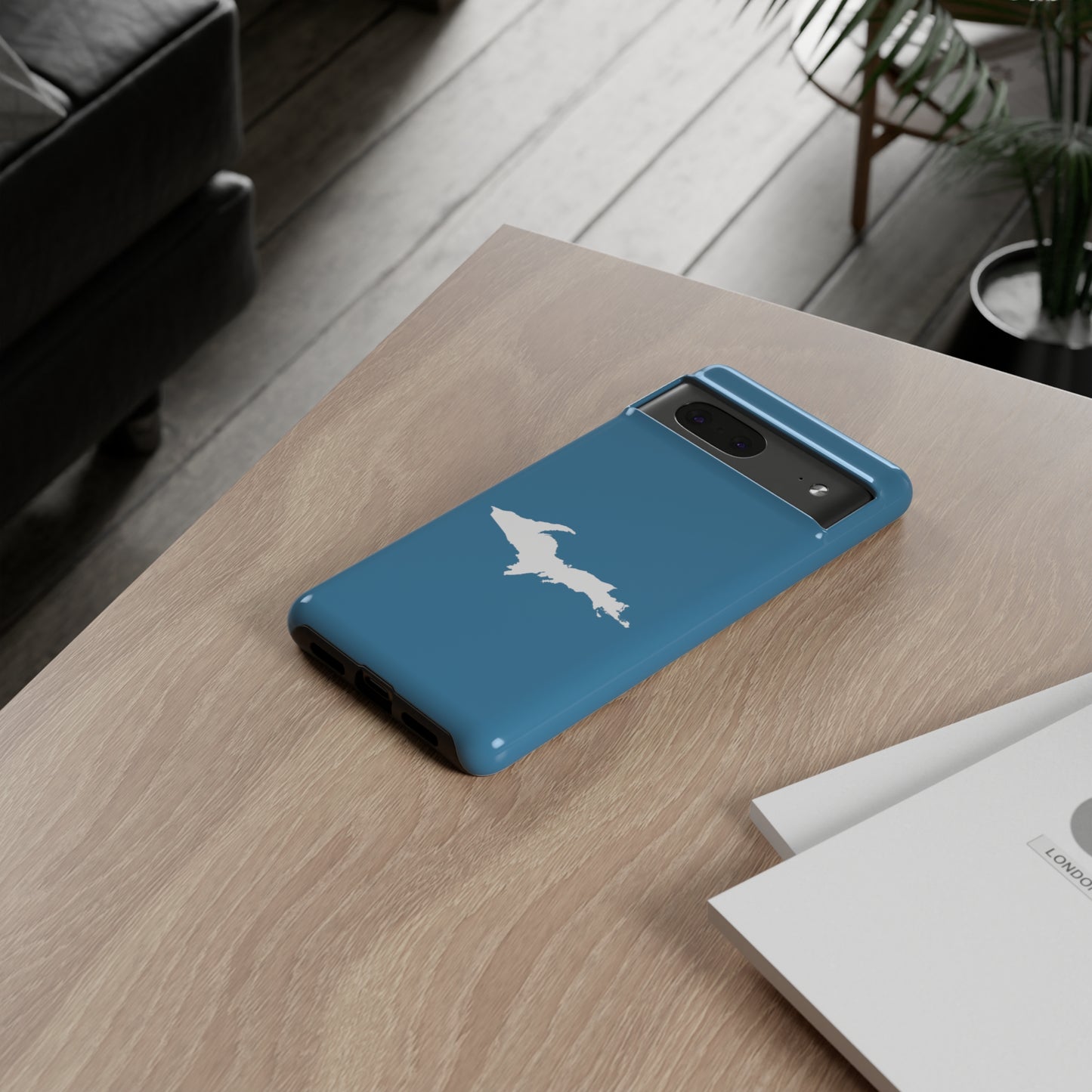 Michigan Upper Peninsula Tough Phone Case (Lake Michigan Blue w/ UP Outline) | Samsung & Pixel Android