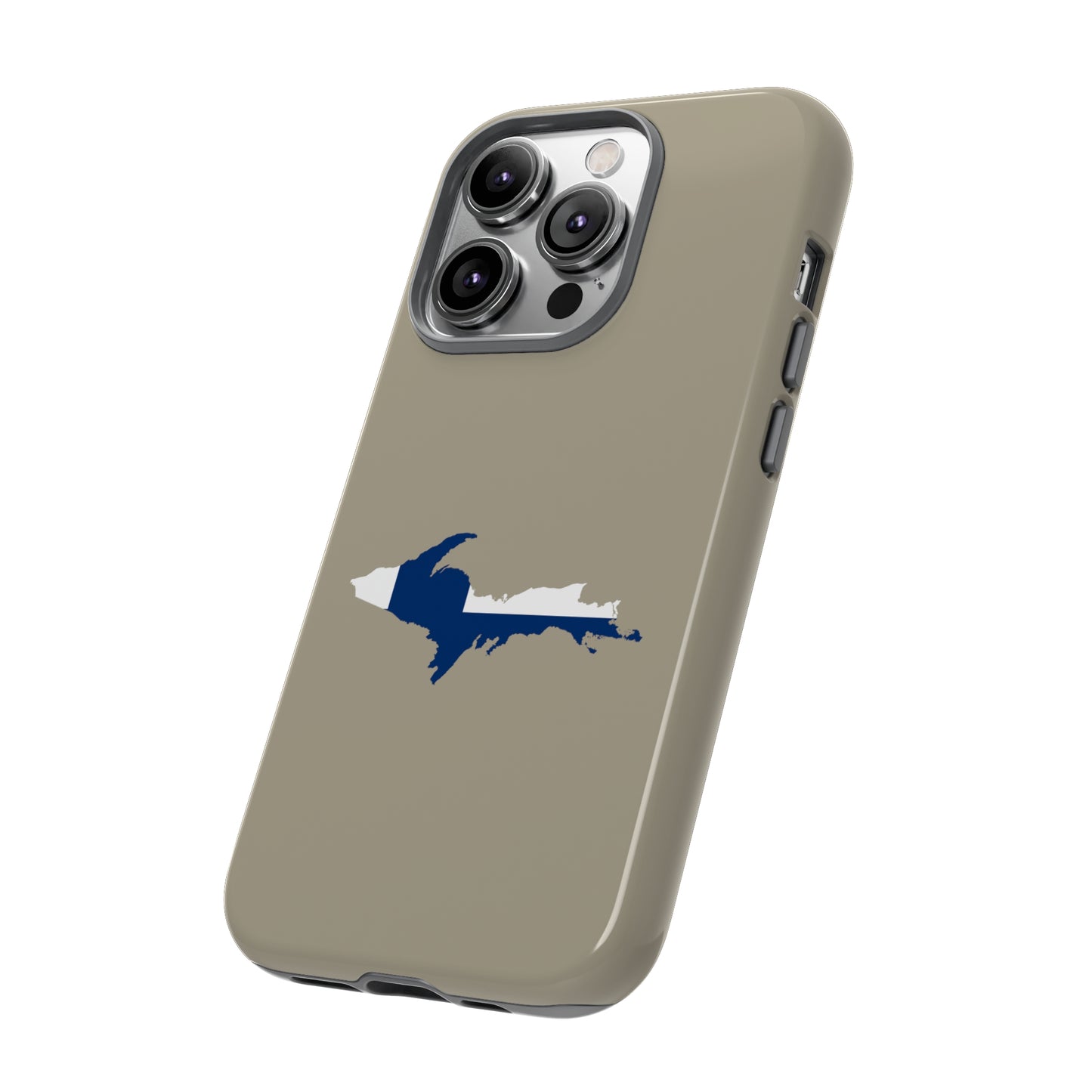 Michigan Upper Peninsula Tough Phone Case (Petoskey Stone Beige w/ UP Finland Flag Outline) | Apple iPhone