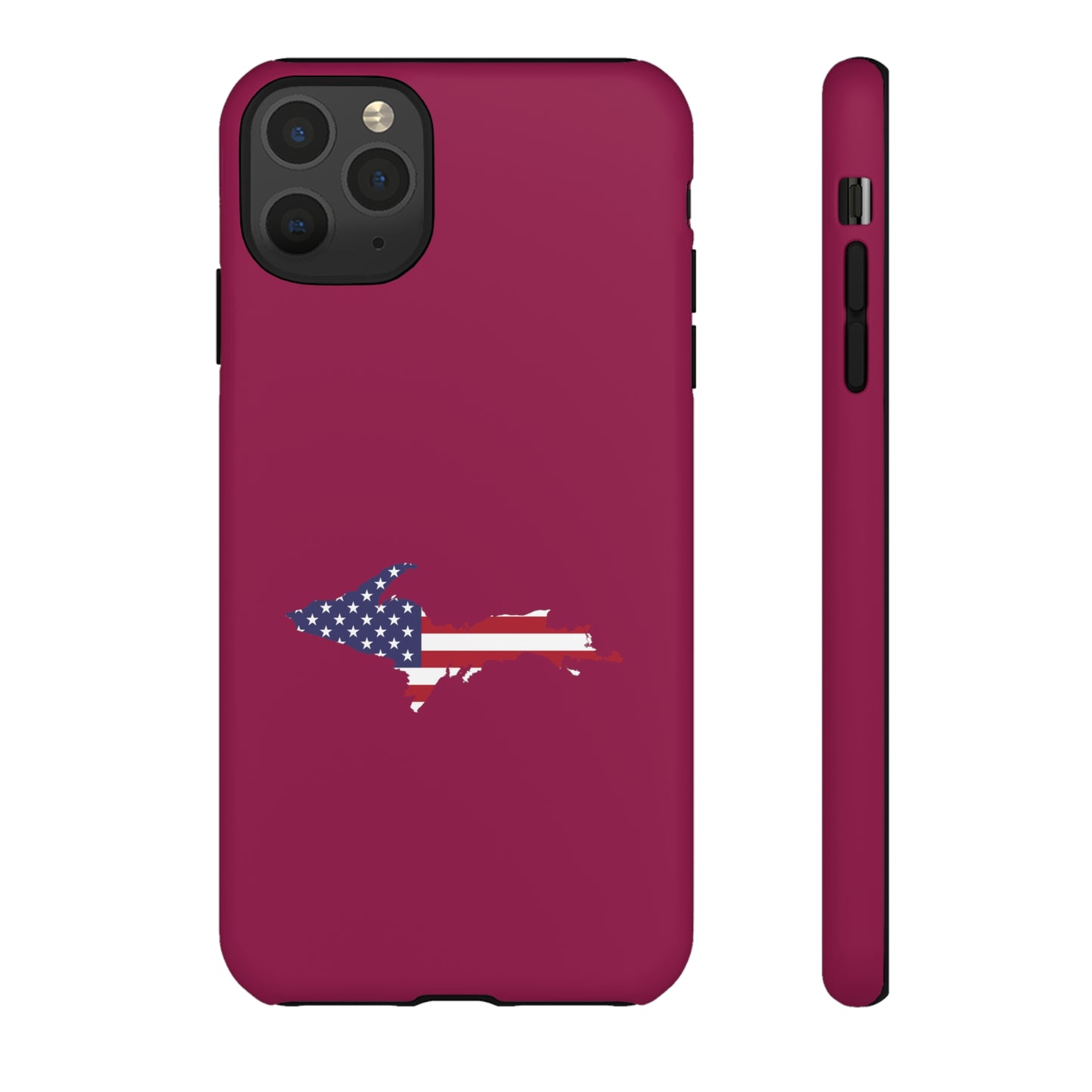 Michigan Upper Peninsula Tough Phone Case (Ruby Red w/ UP USA Flag Outline) | Apple iPhone