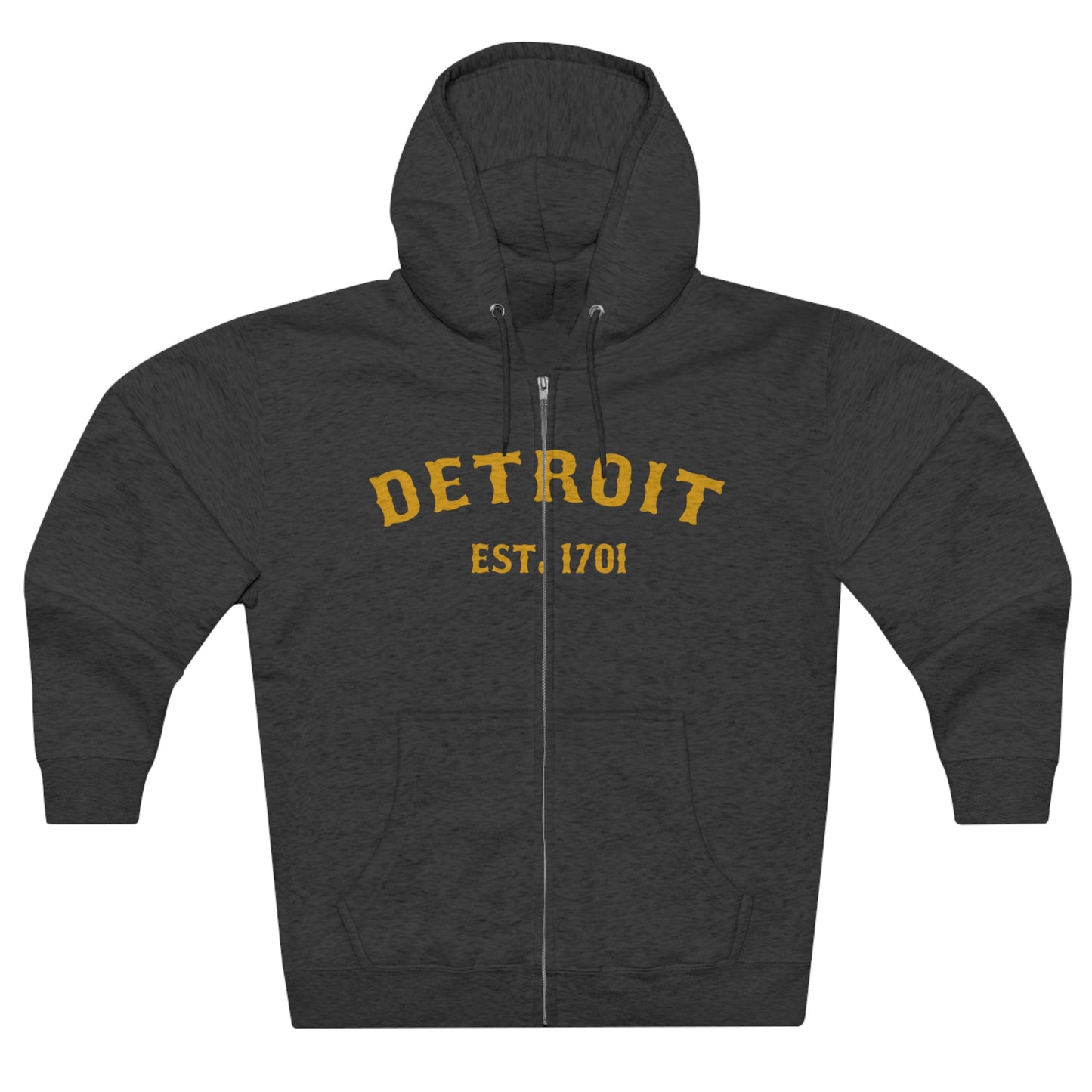 'Detroit EST. 1701' Hoodie (Gold Ballpark Font) | Unisex Full Zip
