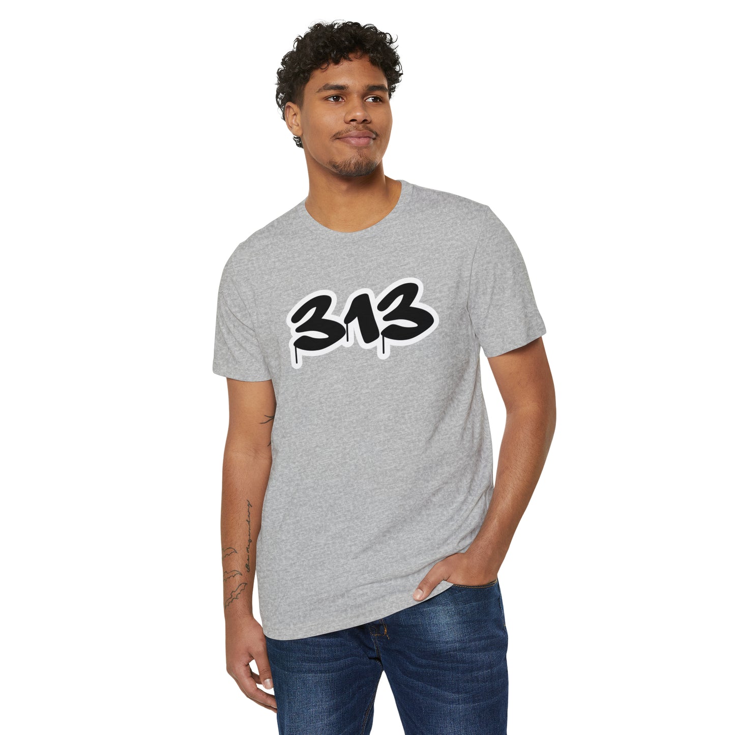 Detroit '313' T-Shirt (Black/White Tag Font) | Unisex Recycled Organic