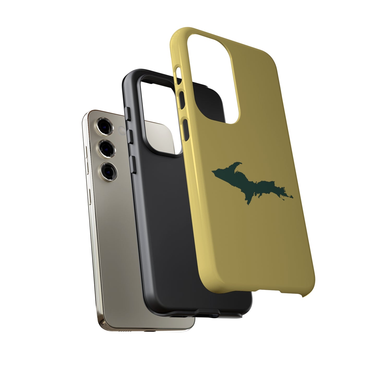 Michigan Upper Peninsula Tough Phone Case (Plum Yellow w/ Green UP Outline) | Samsung & Pixel Android