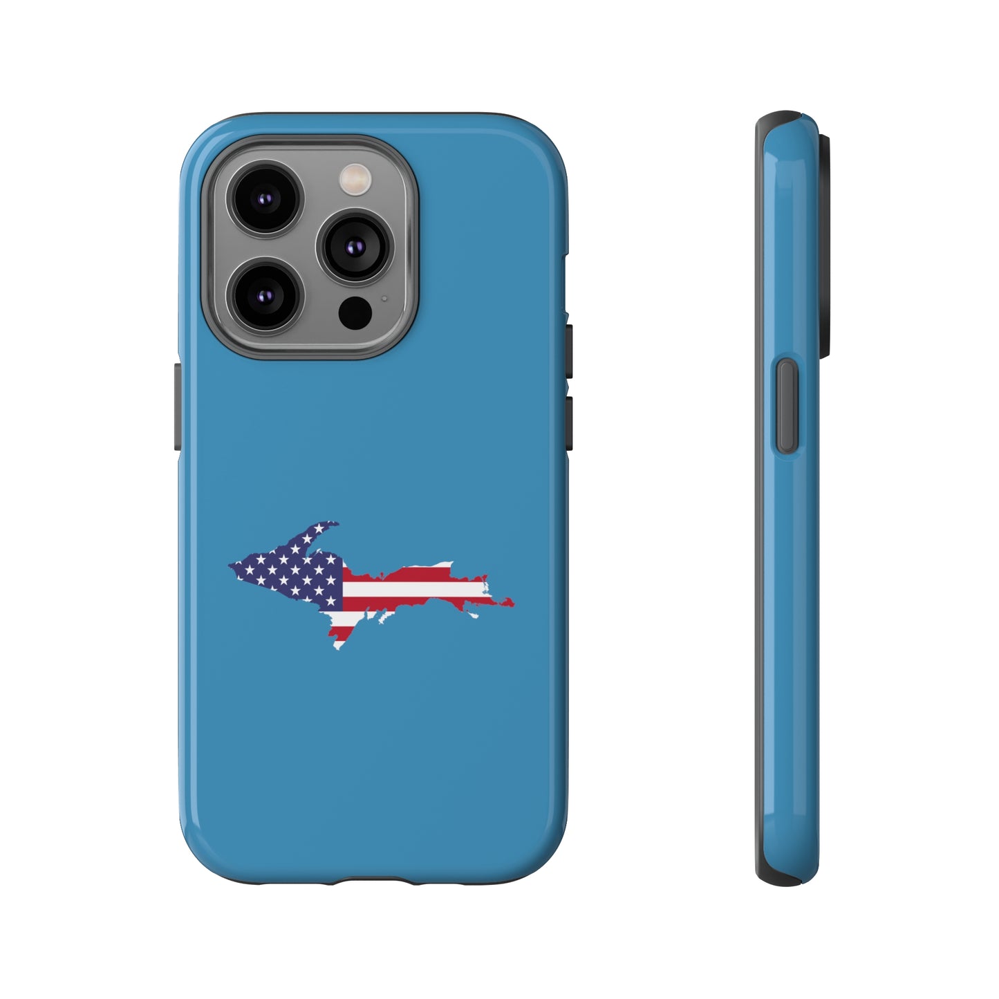 Michigan Upper Peninsula Tough Phone Case (Lake Michigan Blue w/ UP USA Flag Outline) | Apple iPhone