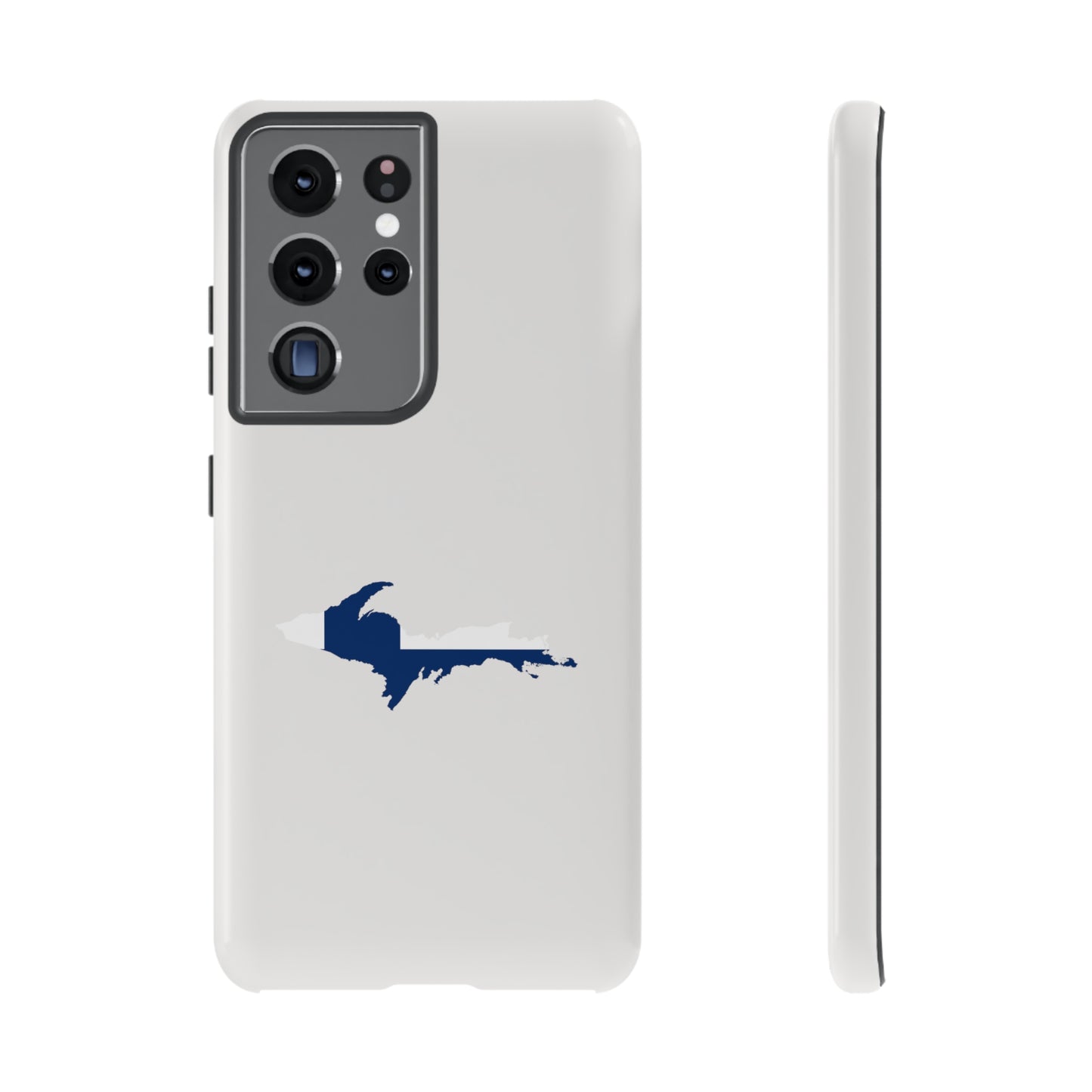 Michigan Upper Peninsula Tough Phone Case (Birch Bark White w/ UP Finland Flag Outline) | Samsung & Pixel Android