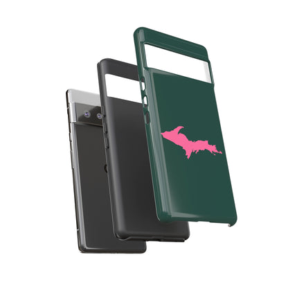 Michigan Upper Peninsula Tough Phone Case (Green w/ Pink UP Outline) | Samsung & Pixel Android