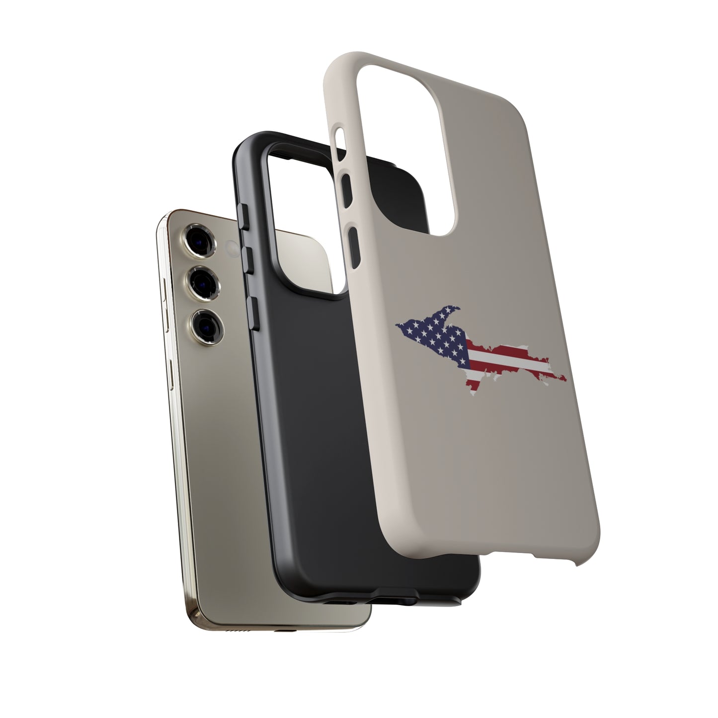 Michigan Upper Peninsula Tough Phone Case (Canvas Color w/ UP USA Flag Outline) | Samsung & Pixel Android