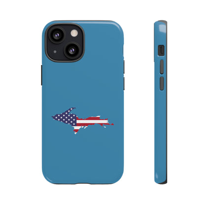 Michigan Upper Peninsula Tough Phone Case (Lake Michigan Blue w/ UP USA Flag Outline) | Apple iPhone
