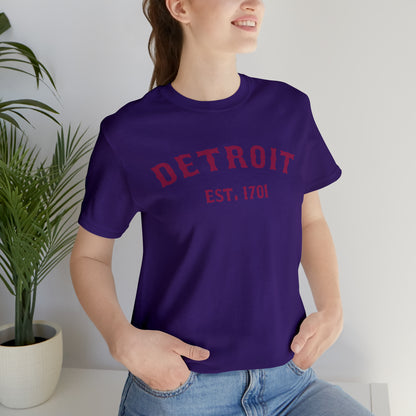 'Detroit EST. 1701' T-Shirt (Ruby Red Ballpark Font) | Unisex Standard