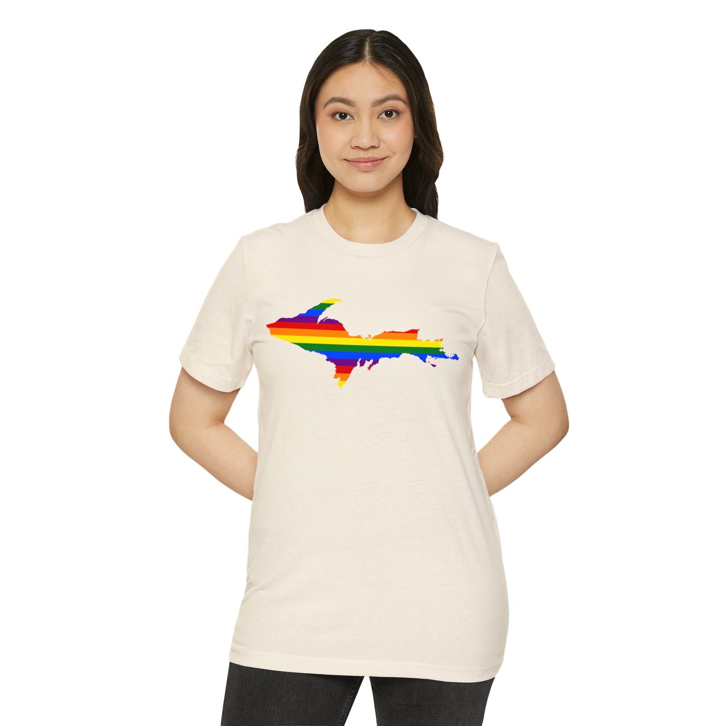 Michigan Upper Peninsula T-Shirt (w/ UP Rainbow Pride Flag) | Unisex Recycled Organic