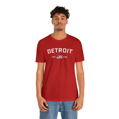 'Detroit EST 1701' T-Shirt (w/ USA Flag Outline) | Unisex Standard Fit