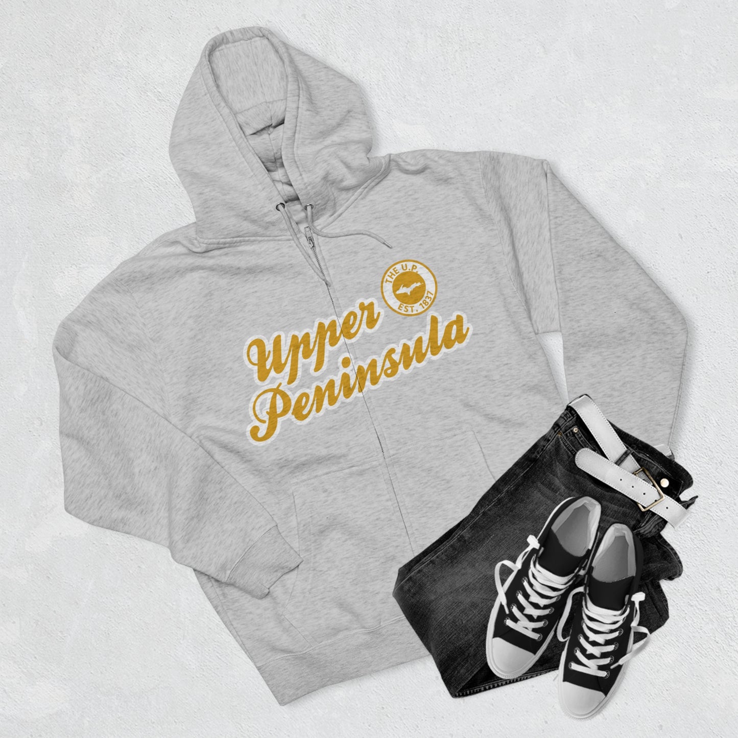 Upper Peninsula EST 1837' Hoodie (Gold Script Font) | Unisex Full Zip