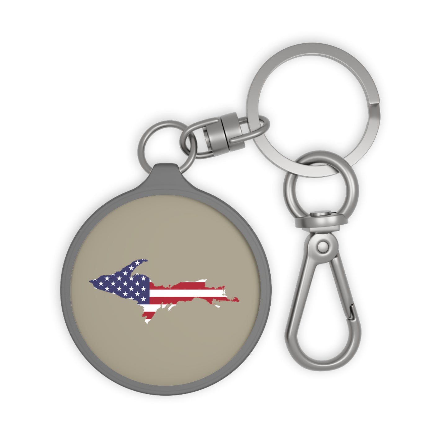 Michigan Upper Peninsula Keyring (w/ UP USA Flag) | Petoskey Stone Beige