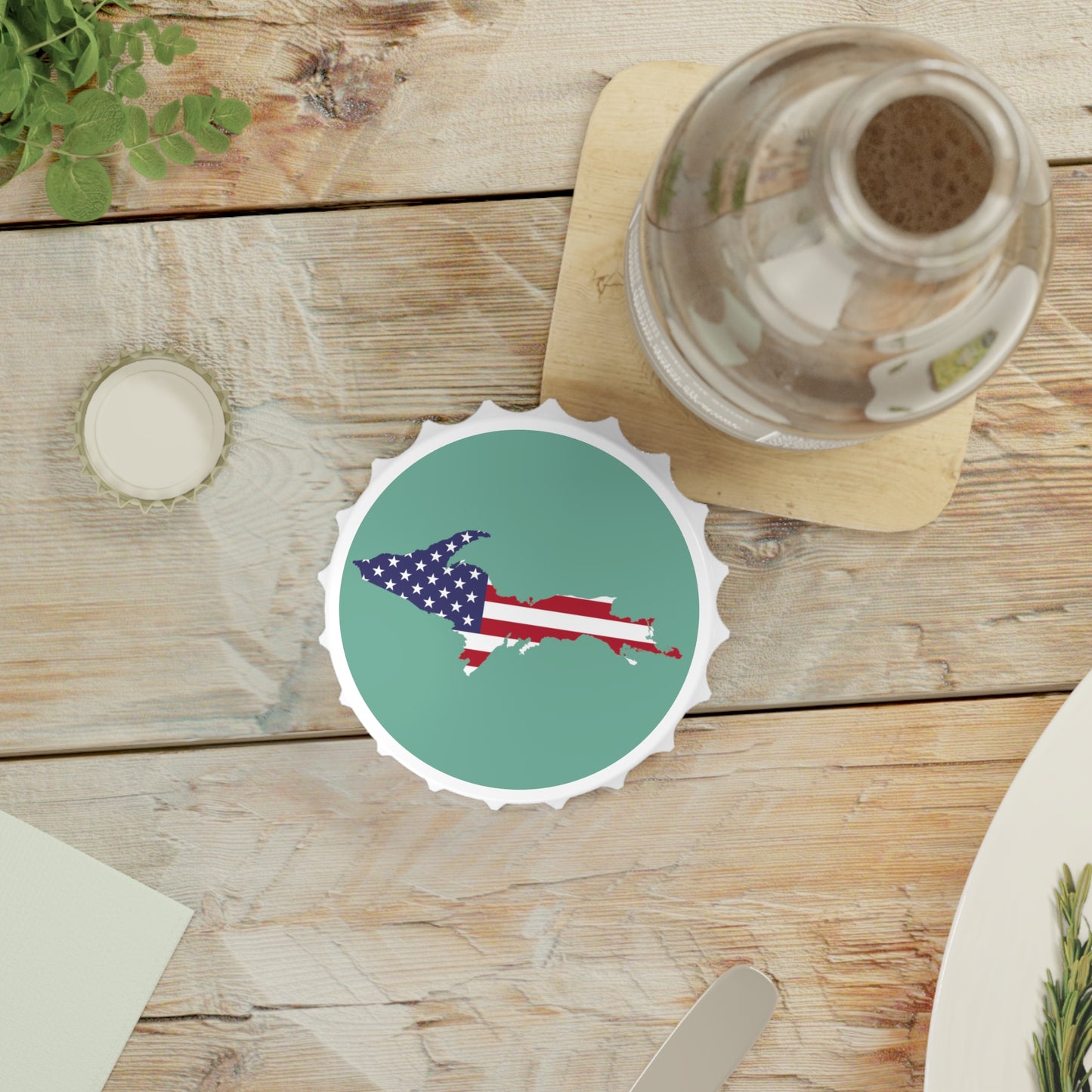 Michigan Upper Peninsula Bottle Opener (w/ UP USA Flag ) | Metallic Mint Green