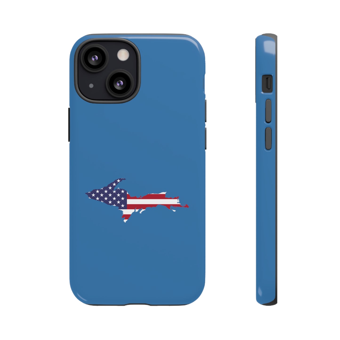 Michigan Upper Peninsula Tough Phone Case (Lake Superior Blue w/ UP USA Flag Outline) | Apple iPhone