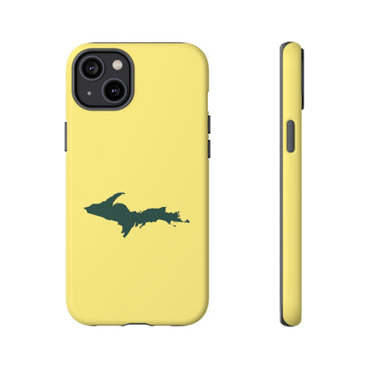 Michigan Upper Peninsula Tough Phone Case (Yellow Cherry Color w/ Green UP Outline) | Apple iPhone