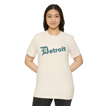 'Detroit' T-Shirt (Copper Green Old English 'D') | Unisex Recycled Organic