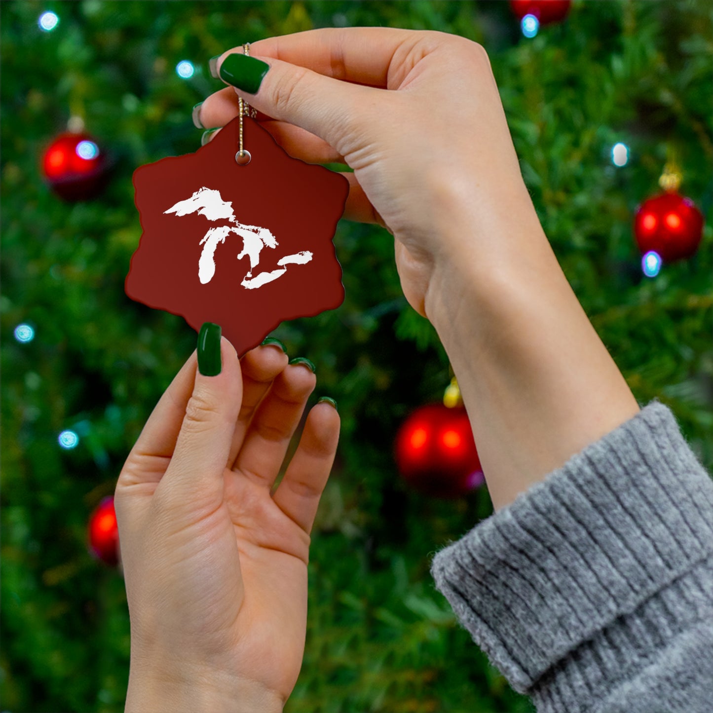 Great Lakes Christmas Ornament (Cherryland Red) | Ceramic - 4 Shapes