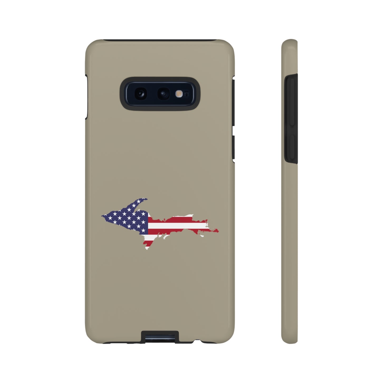 Michigan Upper Peninsula Tough Phone Case (Petoskey Stone Beige w/ UP USA Flag Outline) | Samsung & Pixel Android