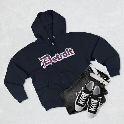 'Detroit' Hoodie (Plum w/ Old English 'D') | Unisex Full Zip