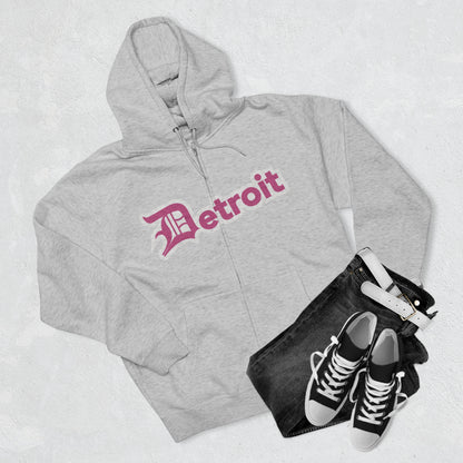 'Detroit' Hoodie (Apple Blossom Pink w/ Old English 'D') | Unisex Full Zip