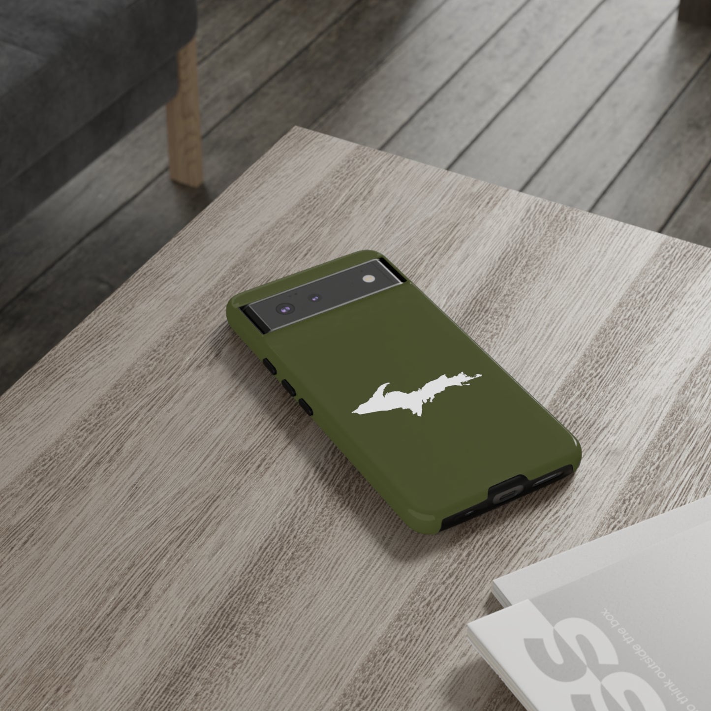 Michigan Upper Peninsula Tough Phone Case (Army Green w/ UP Outline) | Samsung & Pixel Android