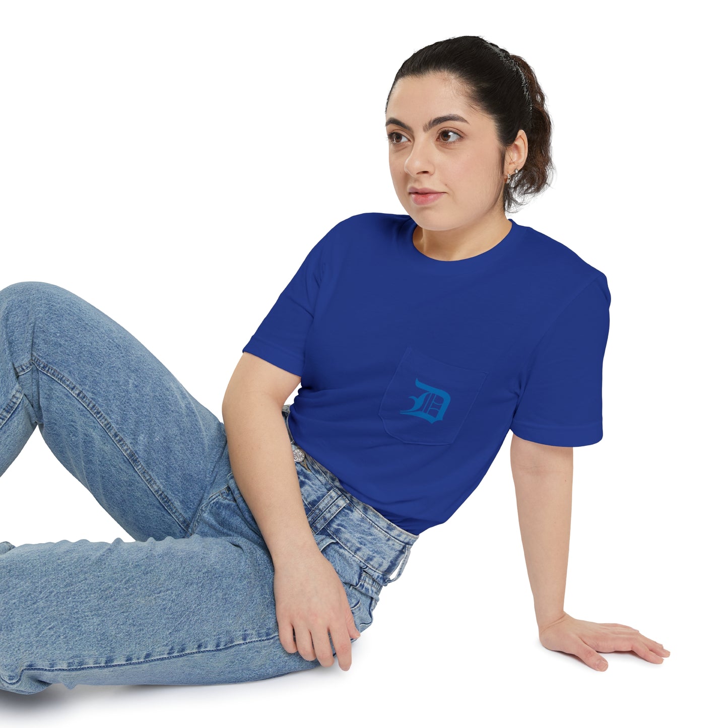 Detroit 'Old English D' Pocket T-Shirt (Azure) | Unisex Standard