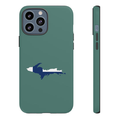 Michigan Upper Peninsula Tough Phone Case (Copper Green w/ UP Finland Flag Outline) | Apple iPhone