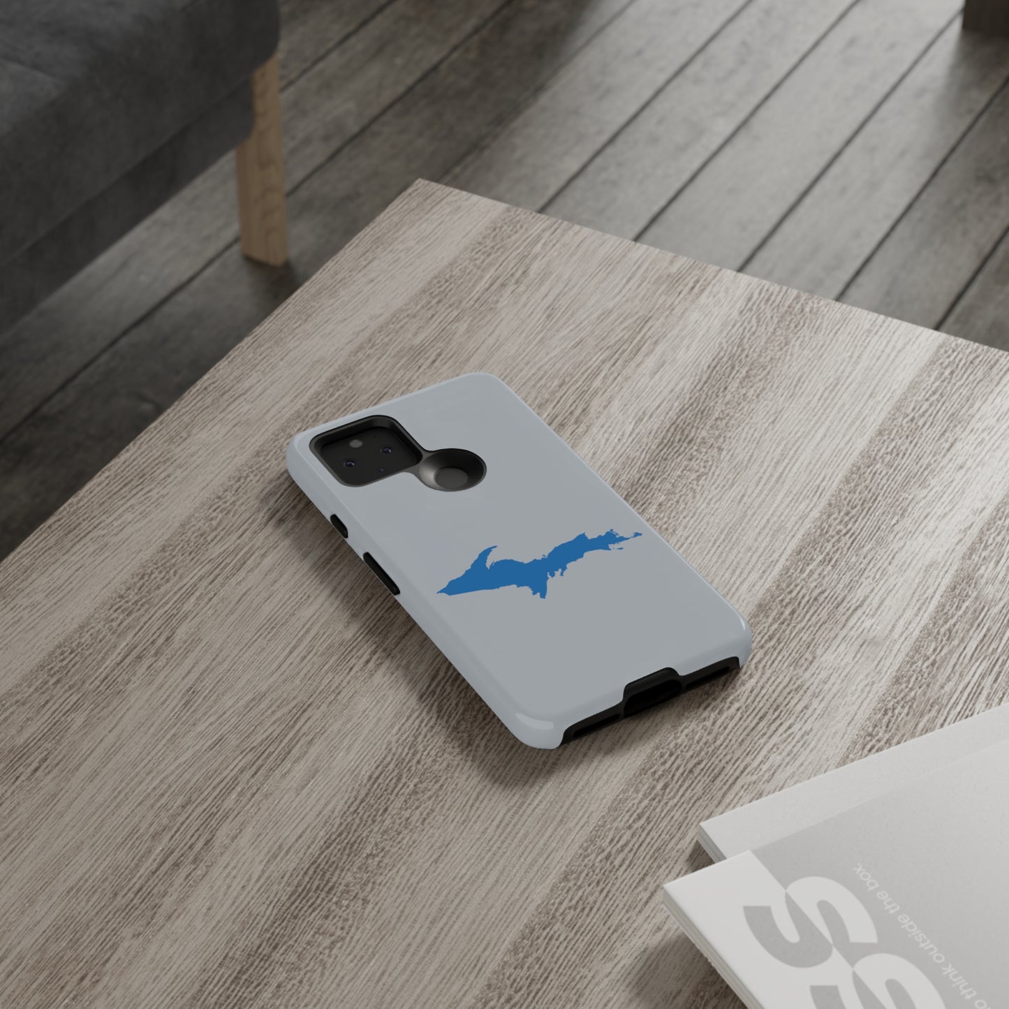 Michigan Upper Peninsula Tough Phone Case (Silver w/ Azure UP Outline) | Samsung & Pixel Android